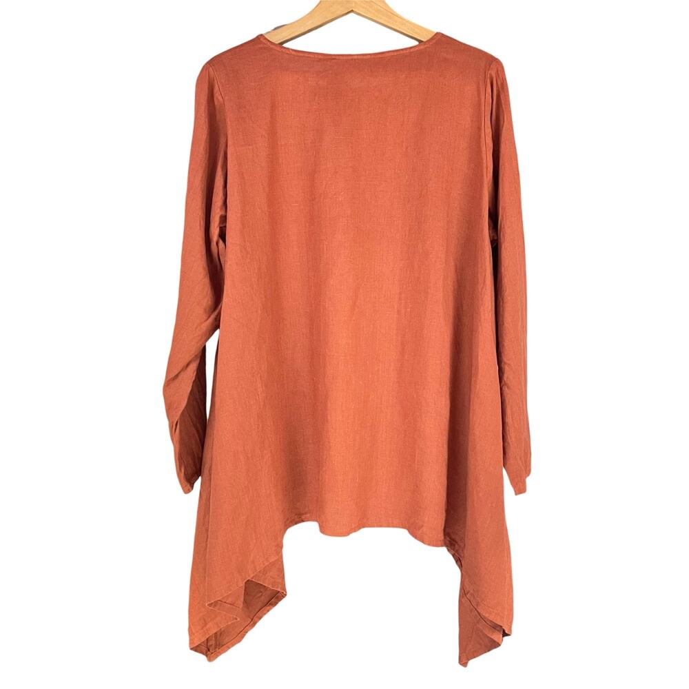 LINEN STITCH STORE Lithuanian Linen Sharkbite Long-Sleeve Tunic Burnt Orange XL - Picture 2 of 7